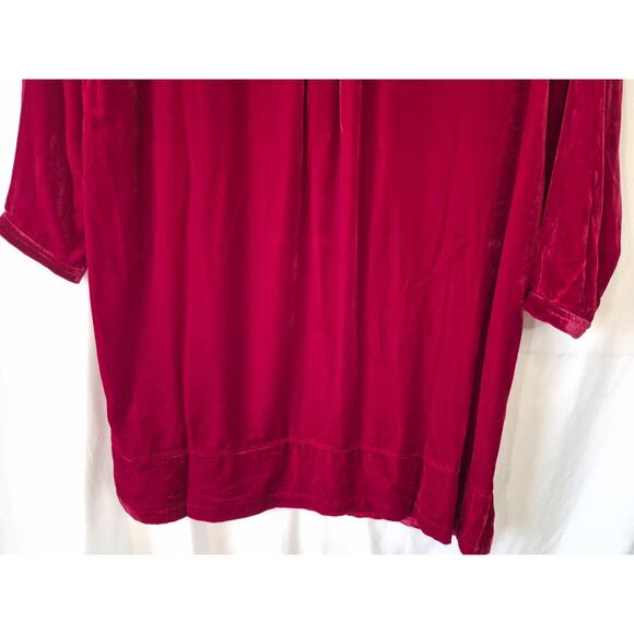 Sundance *In Deep Red* Velvet Pleated V-Neck Shift Dress Large Silk Blend - Picture 8 of 9